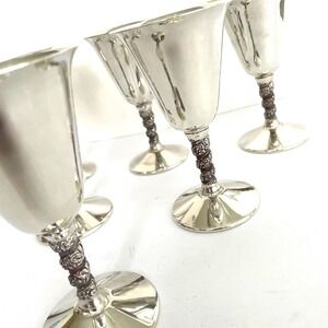 Vintage Silver Plated Cordial Wine Goblets Glasses Set 6 Floral Primrose Plate